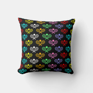 Cojín Decorativo Patrón continuo de tenis colorido - Raqueta y pelo