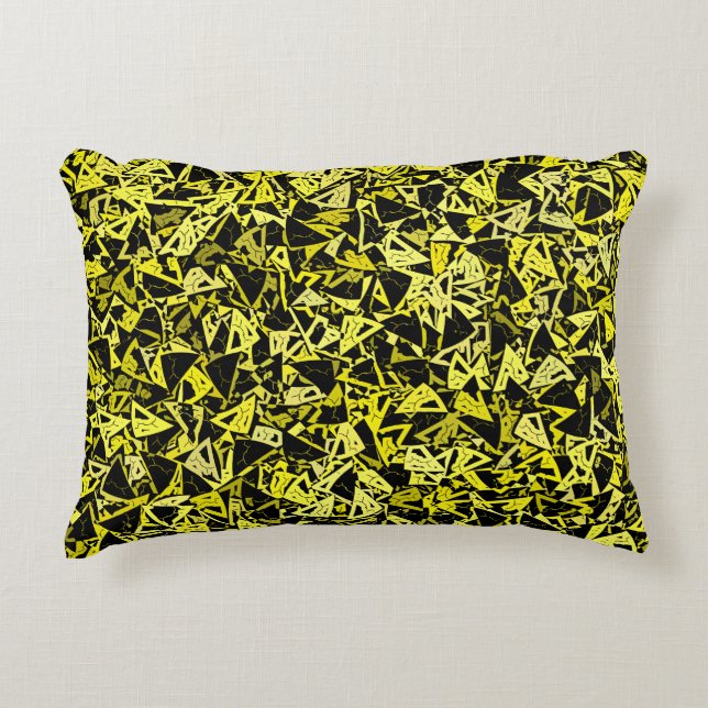 Cojín Decorativo Patrón continuo de triángulo negro amarillo (Anverso)