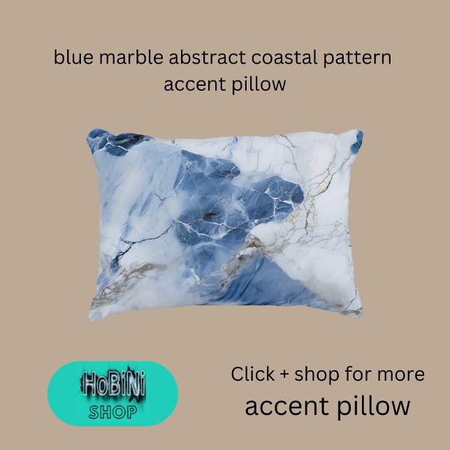 Cojín Decorativo patrón costero abstracto de mármol azul (blue marble abstract coastal pattern accent pillow)
