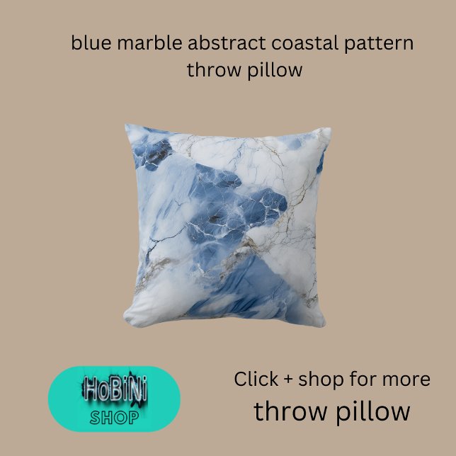 Cojín Decorativo patrón costero abstracto de mármol azul (blue marble abstract coastal pattern throw pillow)