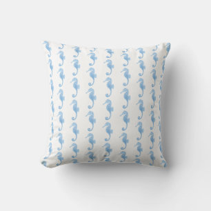 Cojín Decorativo Patrón Costero Caballito de Mar Azul