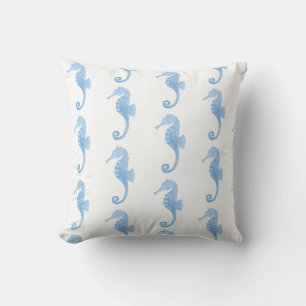 Cojín Decorativo Patrón Costero Caballito de Mar Azul