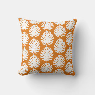 Cojín Decorativo Patrón costero de hoja de Monstera naranja caqui