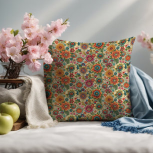 Cojín Decorativo Patrón cottagecore de flores marrones amarillas na
