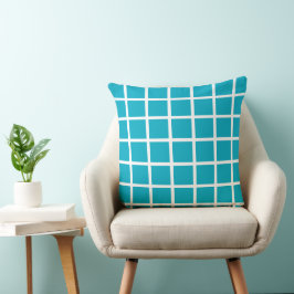 Cojín Decorativo Patrón cuadrado de color de Azure y bordes blancos