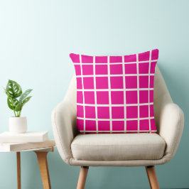 Cojín Decorativo patrón cuadrado de color rosa cálido y bordes blan