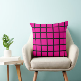 Cojín Decorativo Patrón cuadrado de color rosa cálido y bordes negr