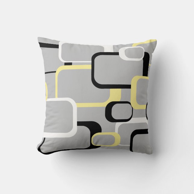 Cojín Decorativo Patrón cuadrado Retro Blanco Negro Amarillo (Anverso)