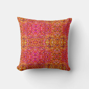 Cojín Decorativo Patrón cuadrado rosa y amarillo boho