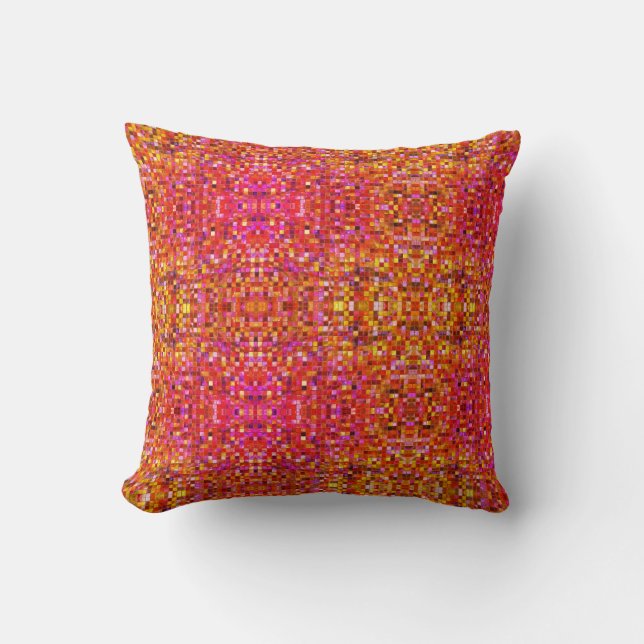 Cojín Decorativo Patrón cuadrado rosa y amarillo boho (Anverso)