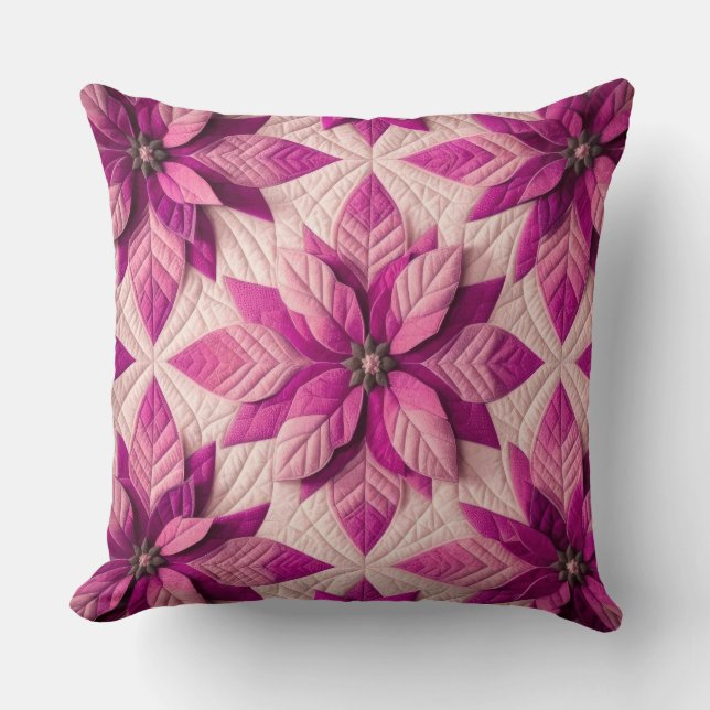 Cojín Decorativo Patrón curado Poinsettia rosa (Anverso)