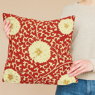 Cojín Decorativo Patrón dahlia chino en rojo y crema