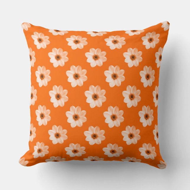 Cojín Decorativo Patrón Dahlia - Naranja (Anverso)