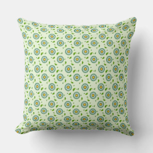 Cojín Decorativo Patrón Daisy Verde Amarillo Floral Repetir el dise