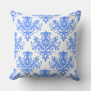 Cojín Decorativo Patrón Damask 02 - azul bebé en blanco