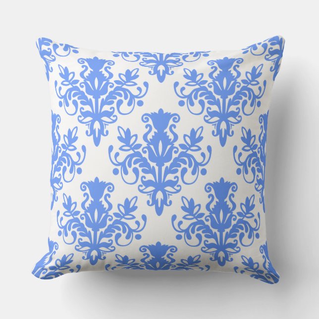 Cojín Decorativo Patrón Damask 02 - azul bebé en blanco (Anverso)