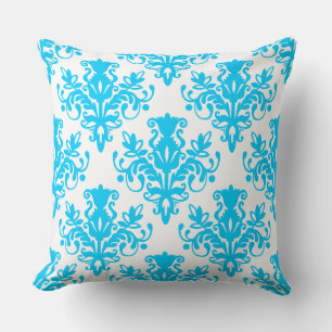 Cojín Decorativo Patrón Damask 02 - Azul cielo en blanco
