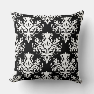 Cojín Decorativo Patrón Damask 02 - Blanco sobre negro