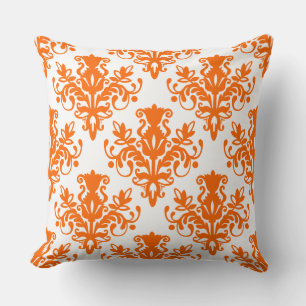 Cojín Decorativo Patrón Damask 02 - Naranja en blanco
