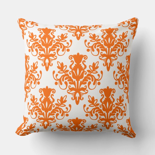 Cojín Decorativo Patrón Damask 02 - Naranja en blanco (Anverso)