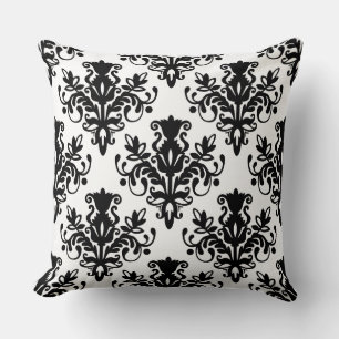 Cojín Decorativo Patrón Damask 02 - Negro sobre blanco