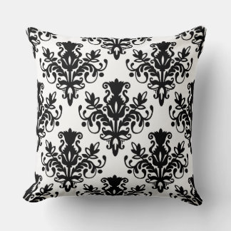 Cojín Decorativo Patrón Damask 02 - Negro sobre blanco