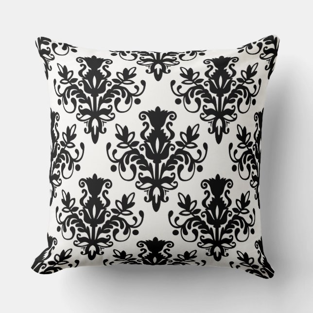 Cojín Decorativo Patrón Damask 02 - Negro sobre blanco (Anverso)