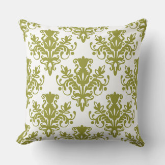 Cojín Decorativo Patrón Damask 02 - Olivo en blanco