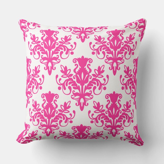 Cojín Decorativo Patrón Damask 02 - Pink caliente en blanco (Anverso)