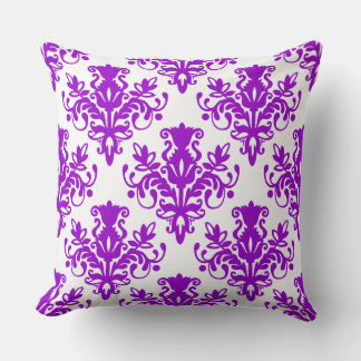 Cojín Decorativo Patrón Damask 02 - Purple on White