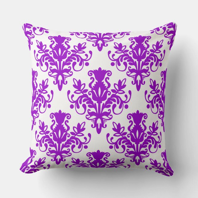 Cojín Decorativo Patrón Damask 02 - Purple on White (Anverso)