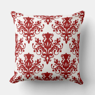 Cojín Decorativo Patrón Damask 02 - Rojo rubí sobre blanco