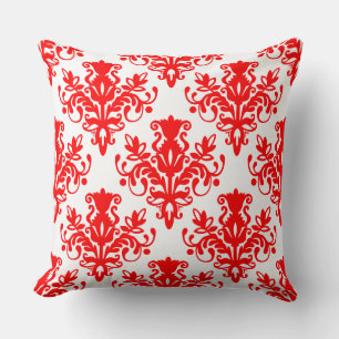 Cojín Decorativo Patrón Damask 02 - Rojo sobre blanco