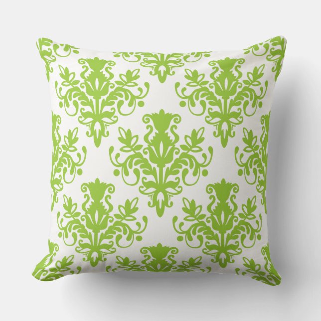 Cojín Decorativo Patrón Damask 02 - Verde marciano sobre blanco (Anverso)