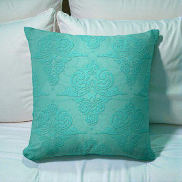 Cojín Decorativo Patrón Damask Grunge Vintage Aqua Verde Teal