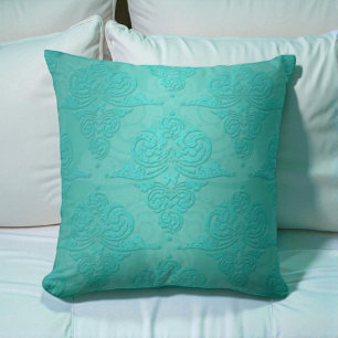 Cojín Decorativo Patrón Damask Grunge Vintage Aqua Verde Teal