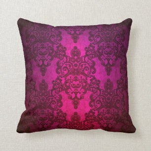 Cojín Decorativo Patrón Damask Rosa Profundo Brillante