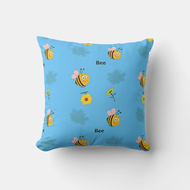 Cojín Decorativo Patrón de abeja en azul (Anverso)