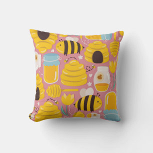 Cojín Decorativo Patrón de abejas y colmenas juguetonas