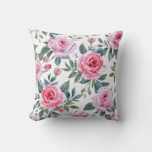 Cojín Decorativo Patrón de acuarela Cottagecore floral de rosa rosa