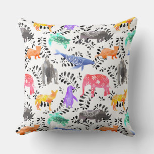 Cojín Decorativo Patrón de acuarela de animales en peligro de extin
