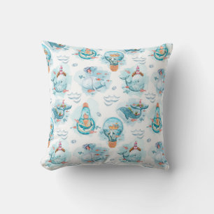 Cojín Decorativo Patrón de acuarela de ballenas náuticas