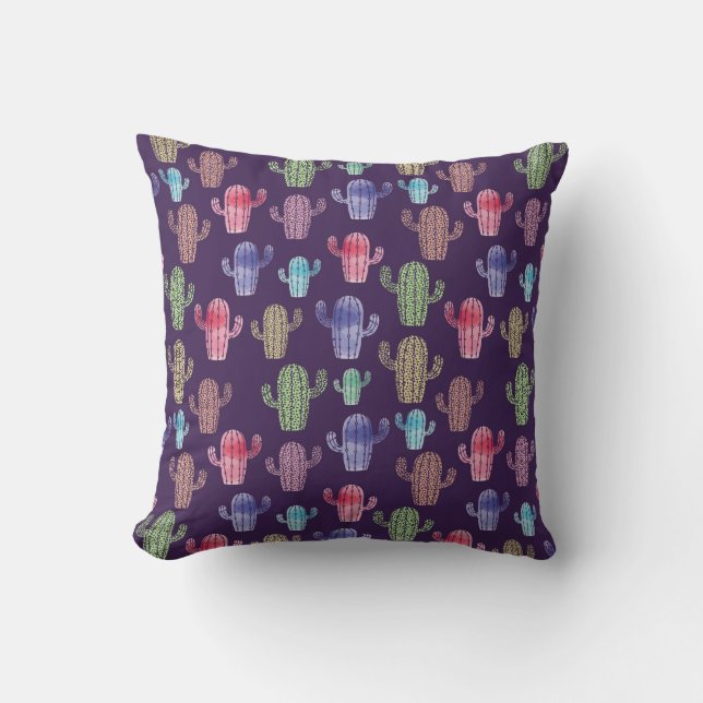 Cojín Decorativo Patrón de acuarela de cactus de moda  (Anverso)