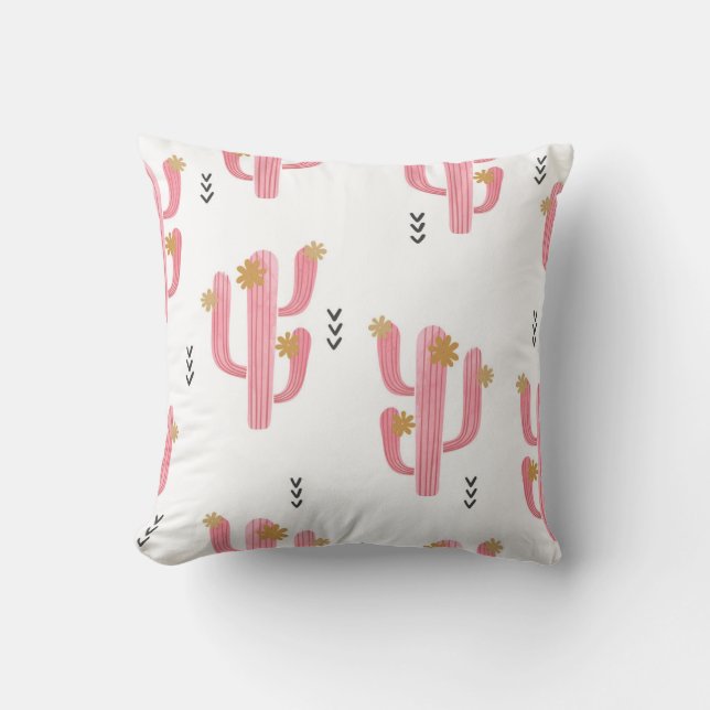 Cojín Decorativo Patrón de acuarela de cactus rosados (Anverso)
