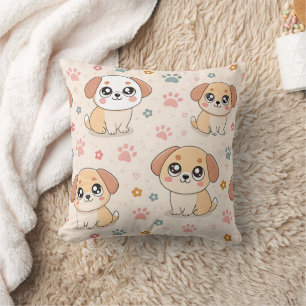 Cojín Decorativo Patrón de acuarela de corazones de cachorros lindo
