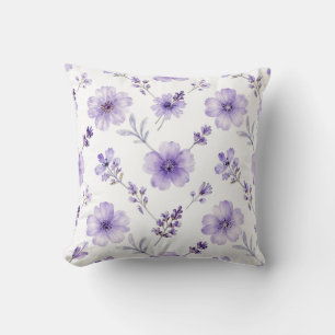 Cojín Decorativo Patrón de acuarela de flor de lino púrpura lavanda