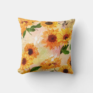 Cojín Decorativo Patrón de acuarela de girasoles amarillos dibujado