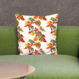 Cojín Decorativo Patrón de Acuarela de Hojas de Otoño Coloridas y E