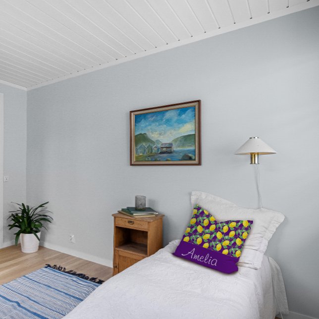 Cojín Decorativo Patrón de acuarela de limón púrpura amarillo (Subido por el creador)