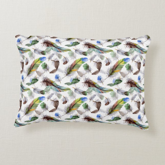Cojín Decorativo Patrón de acuarela de plumas (Reverso)